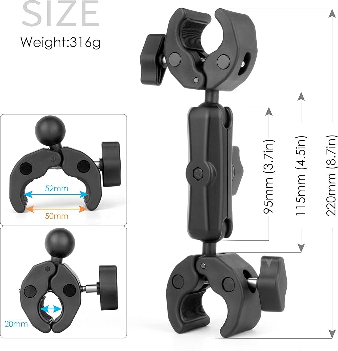 Double Super Clamp Camera Mount Umbrella Clamp for Chair | Umbrella Holder with 360° Ball Head Magic Arm for Stroller/Wheelchair/Beach Wagon/Golf Cart/Pole/Light Stand/Motorcycle - Image 4