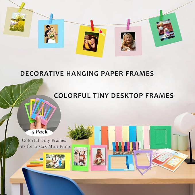 13-in-1 Picture Frames & Accessories for 3" Polaroid Intsax Mini Film | Displaying Kit fits for Fujifilm Mini Film(54x86mm), Including Wall & Tabletop Frames, Fun Stickers, Photo Protector Sleeves - Image 6