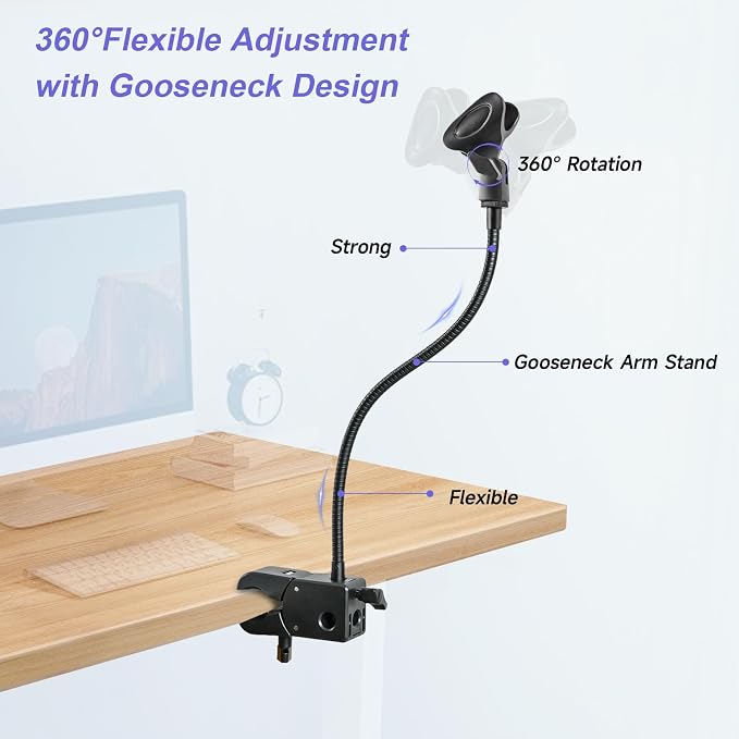2 in 1 Quick-Release Microphone Holder, Gooseneck Microphone Stand Holder Compatible with Shure/Fifine / AT2020 / Pyle/Blue Snowball/Razer for Lectern Meetings Lectures Pulpit Streaming Gaming Studio - Image 4