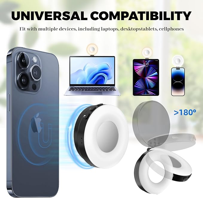 Magnetic Selfie Light, Phone Selfie Ring Light Compatible with iPhone Magsafe, 3-in-1 Magnetic Beauty Selfie Light for Phones with Mirror for Selfies/Photography/TikTok/Zoom Calls/Video Conference - Image 5