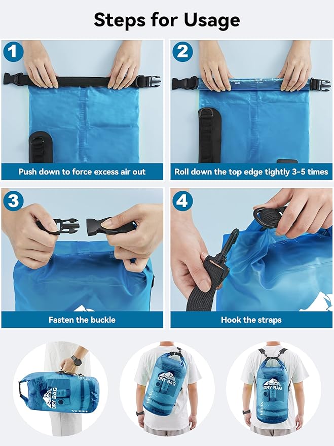 HEETA Dry Bag Waterproof Backpack with Phone Case 5L/10L/20L/30L/40L | Roll Top Lightweight Dry Storage Bag for Women Men, Travel Boating Kayaking Paddle Board Camping Beach Essentials Accessories - Image 5