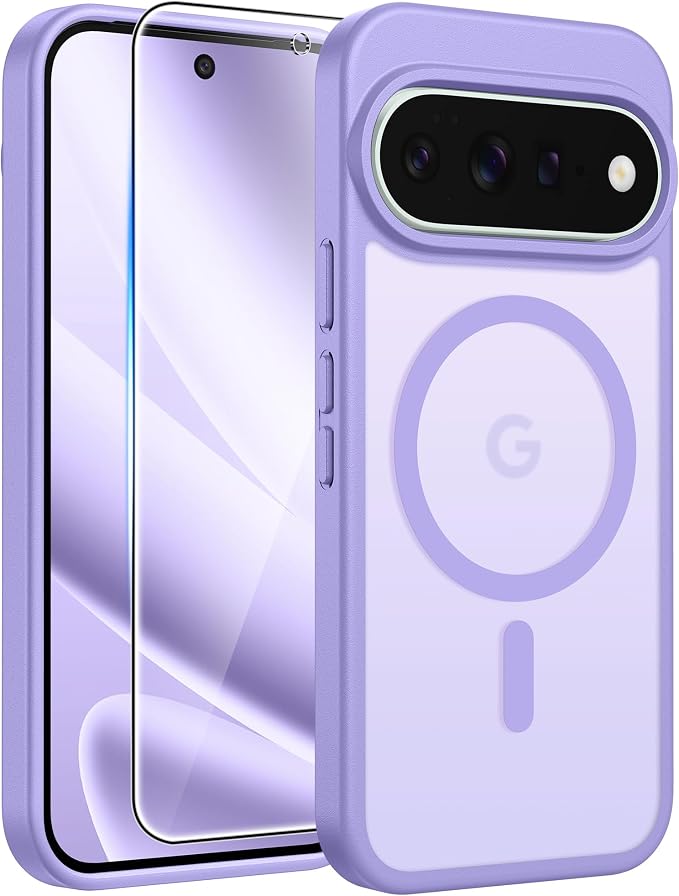 FNTCASE for Google Pixel 11 Pro XL Case, Fit for Magsafe, Screen Protector | Translucent Matte Magnetic Back, 14FT Military Grade Drop Protection, Shockproof Protective Phone Cover, Light Purple by FNTCASE