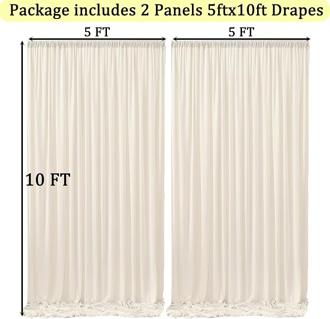 10ft x 10ft Wrinkle Free Ivory Backdrop Curtains for Parties, Polyester Photo Backdrop Drapes 2 Panels 5x10ft Background for Wedding Birthday Baby Shower Party - Image 6