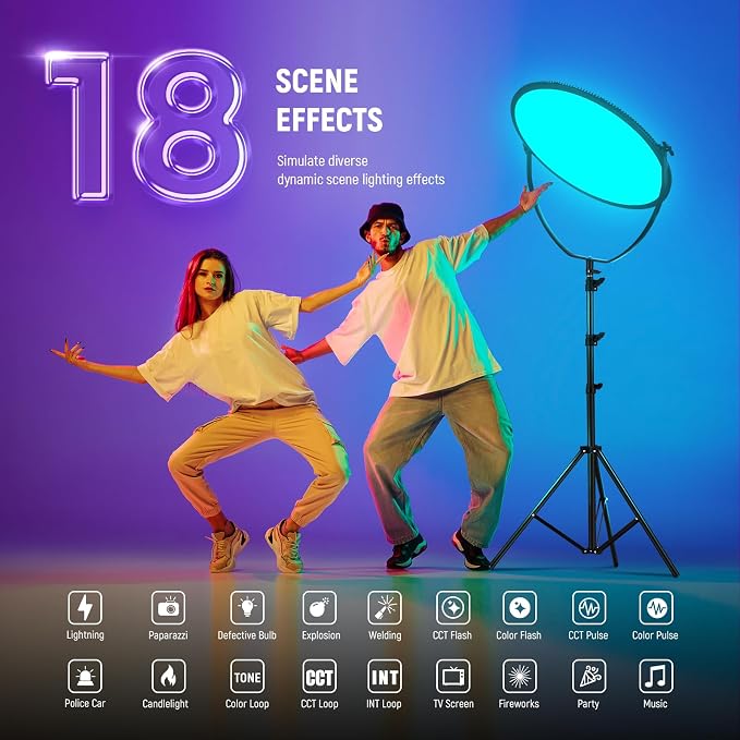 NEEWER 18" RGB LED Round Panel Video Light with APP Control, 65W 6000Lux/0.5m 2500K-8500K RGBCW Photography Studio Lighting /18 Scenes/V Battery Powered for Outdoor Filming Recording Streaming, GR18C - Image 4