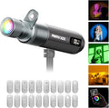 PHOTOOLEX RGB Photography Spotlight, Photography Flashlight, Optical Snoot | 360 ° Color/3500K-7000K/CRI96+/12 Effects/3 Optical Lens/12W Output/PRO, 20 Metal Gobo Filters/9000mAh/APP Control/Portable by PHOTOOLEX