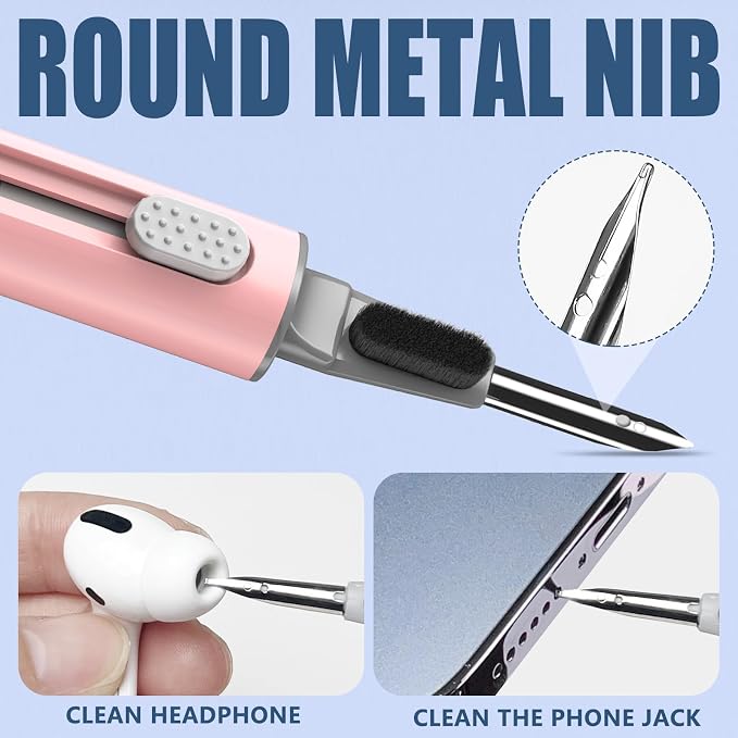 Inesore for AirPod Cleaning Kit, for Phone Earbuds Electronics (Pink) | Metal Tip, High-Density Soft Brush, Flocked Sponge Tip, 3 in 1 Design, Compact & Lightweight, Easy Operation, Easy to Carry - Image 4