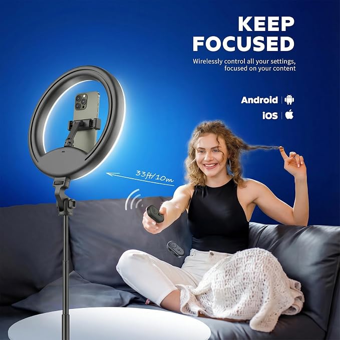 10''Selfie Ring Light with 64''Tripod Stand,Rechargeable Ring Light with Phone Holder and Remote Control,Adjustable Color Temperature and Brightness,5000mAh Battery,Live Streaming,Makeup,Travel,Gaming - Image 2