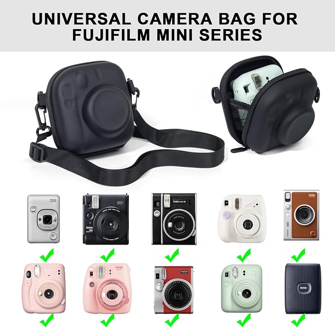 Mini Accessories Kit for Fujifilm Instax Mini Instant Camera, Black | Fits for Instax Mini 13/12/11/41/SE/EVO Camera, Universal Mini Camera Bag, with 64 Photo Album, DIY Stickers, No Camera - Image 2