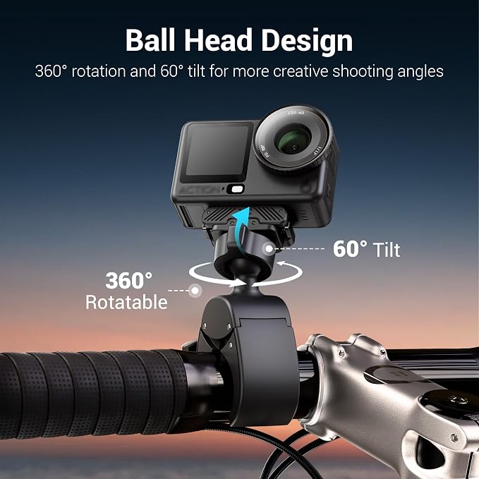 JJC Magnetic Bike Pole Mount for DJI Osmo Action 6 & Nano,with Ball Head | Handlebar Bike Pole Mount Motorcycle Clamp Mount,Lightweight ABS Crab Clamp for Round Pipe Tube Desk,w. Quick Release Mount - Image 2