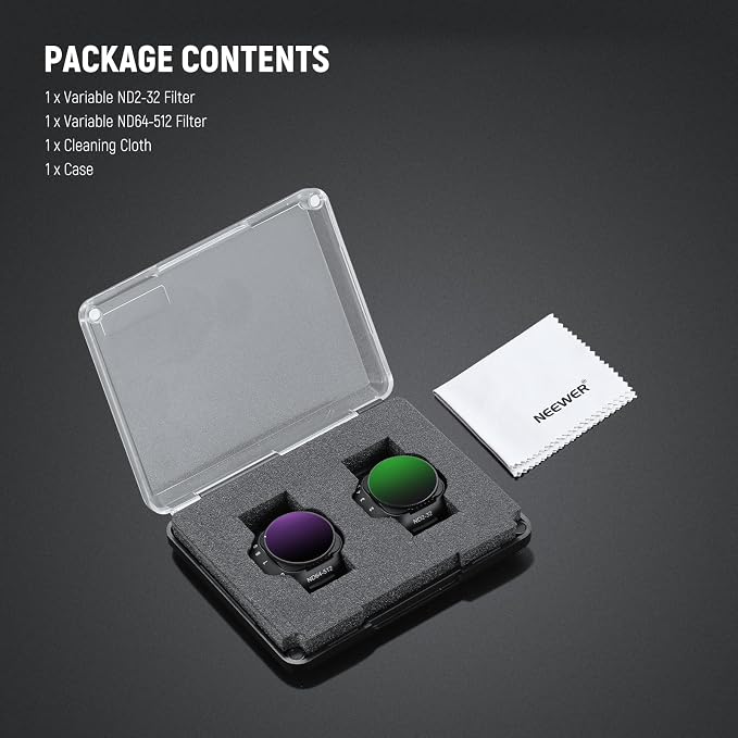 NEEWER Variable ND Filter Set Compatible with DJI Mini 5 Pro Drone Camera (ND2-32 + ND64-512), Snap On Adjustable Neutral Density Multicoated Optical Glass Lens Filter Photography Accessories, 2 Pack - Image 9