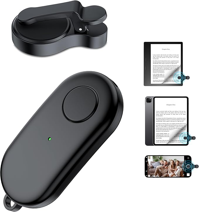 Remote Control Page Turner for Kindle Paperwhite Oasis Kobo eReaders,Kindle Clicker Page Turner Accessories for iPhone,iPad, Android Tablets Reading Novels,Camera Video Record&Shutter Selfie (Black) by HIGHGO