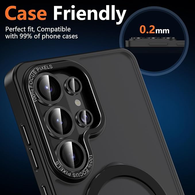 for Samsung Galaxy S26 Ultra Camera Lens Protector, Individual Metal Ring Tempered Glass Lens Cover, [Strong Adsorption] Scratch Resistant Ultra-Thin HD Clear Lens Cover, 1 Set-Black - Image 6