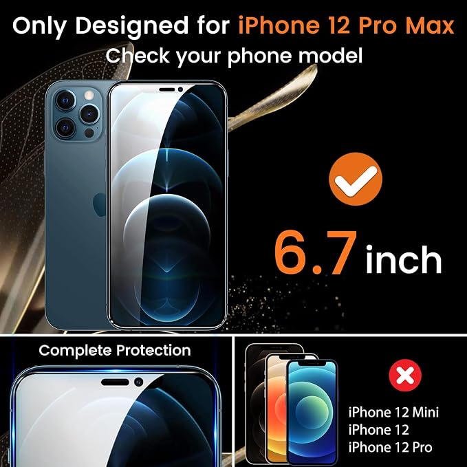 Lesakit 3+3 Pack Privacy Screen Protector for iPhone 12 Pro Max 6.7-Inch with 3 Pack Camera Lens Protector, Anti Spy Tempered Glass Film 9H Hardness Bubble Free Case Friendly - Image 2