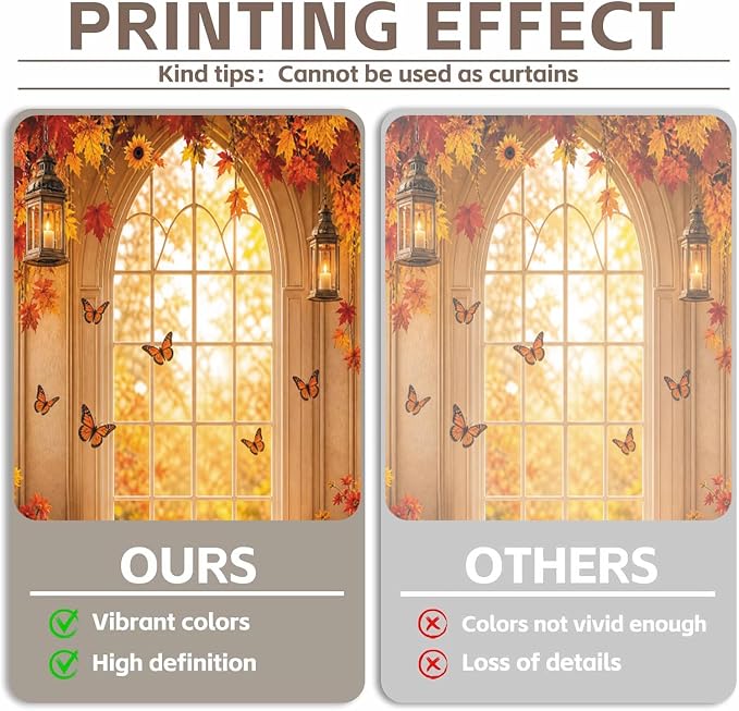 Fall Butterfly Floral Backdrop for Photography 10x10ft Autumn Window Pumpkin Maple Flowers Backdrop Thanksgiving Theme Background Birthday Party Decorations Photo Booth Props Vinyl - Image 3