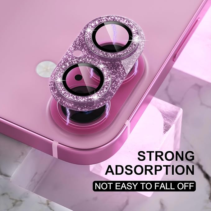 Choiche for iPhone 16 /iPhone 16 Plus Camera Lens Protector, Glitter-Pink | Bling Metal Camera Cover with 9H Tempered Glass Lens Screen Protector Accessories, Strong Adsorption, Case-Friendly - Image 6