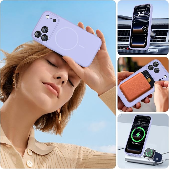 Miracase Magnetic for iPhone 17 Pro Case, Silicone, Light Purple | Compatible with MagSafe, Soft Microfiber Lining,Shockproof Drop Protection Phone Case for 17 Pro - Image 5
