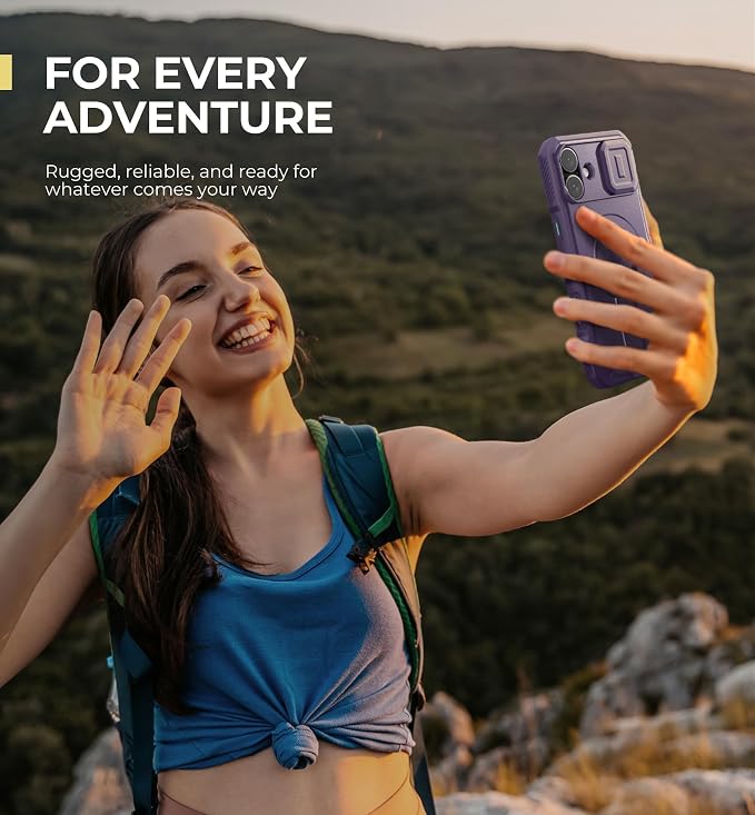 Dexnor for iPhone 16 Plus Case with Slide Camera Cover & Adjustable Kickstand, Magnetic Rugged Shockproof Bumper Cases Heavy-Duty Mangetic Protective Cover,Phantom Purple - Image 7