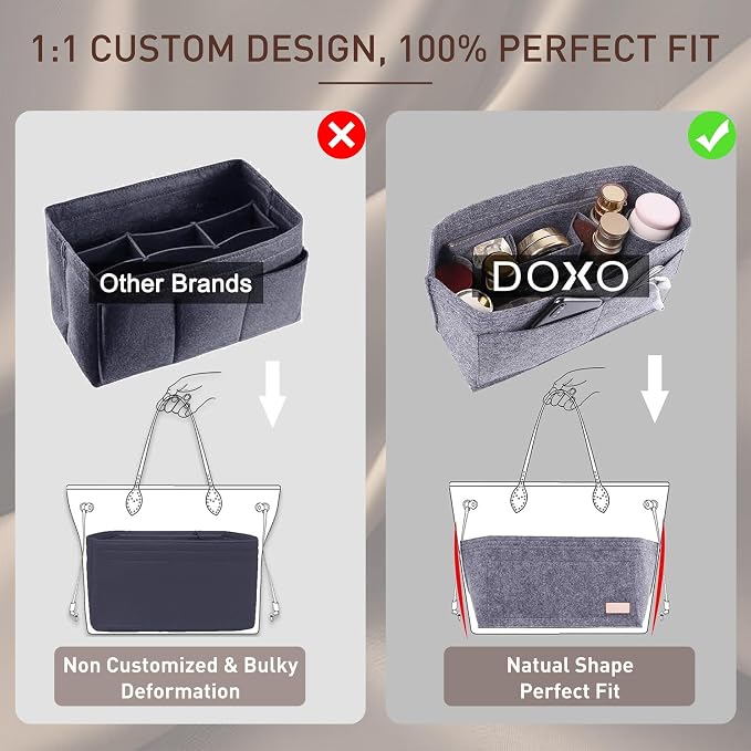 Doxo Purse Organizer Insert for Handbags & Base Shaper 2pc Set, Felt Neverfull MM Organizer Insert, Tote Bag Organizer with Zipper Pocket and Bottle Holder, Fit Speedy 30 Neverfull MM and More,Gray-L - Image 5