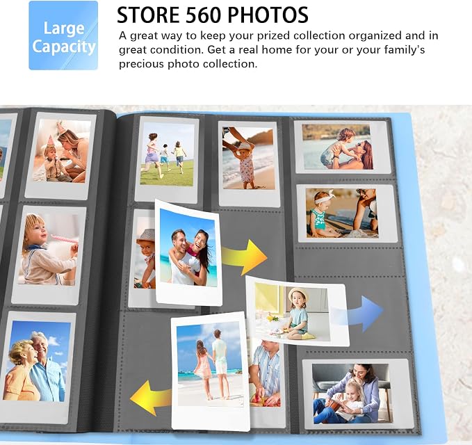 560-Pocket Photo Album for Instax Mini & Polaroid 2x3 Pictures, Blue | Large Capacity Photo Book, Elastic Band Closure, Safely Holds Your Unique Memories for Secure Storage and Easy Viewing - Image 3