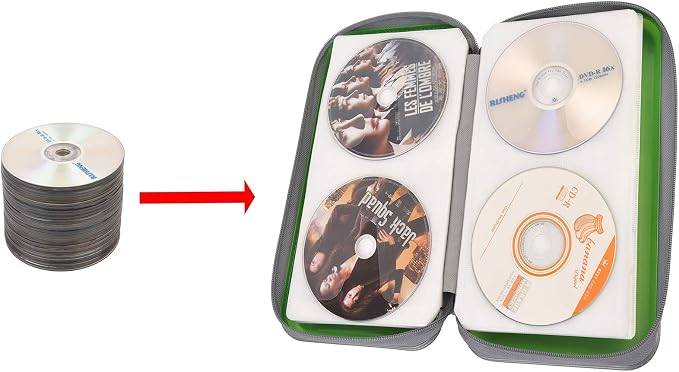 UENTIP CD Case,96 Capacity Hard Plastic DVD Case Holder for Car Home Travel | CD DVD Storage,Zipper Closure,Scratch-Resistant Sleeves,Stay Away Dust and Damp,Storage Music Video Gaming Discs Blu-ray - Image 6