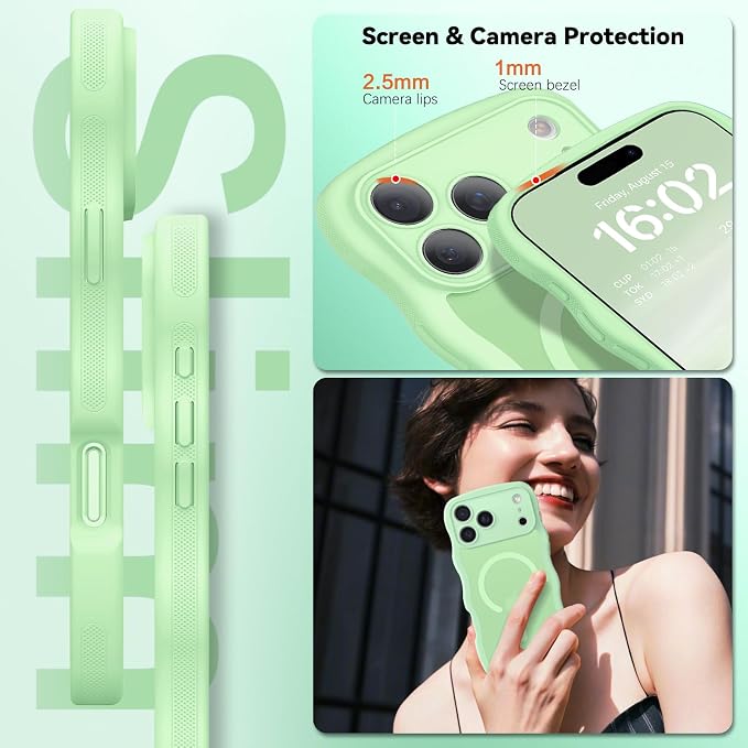 BENTOBEN Magnetic for iPhone 17 Pro Case, Cute Wavy Full Camera Protection [Compatible with MagSafe] Matte Anti-Slip Bumper Women Girls Boys Protective Cover for 17 Pro 6.3", Matcha Green - Image 8