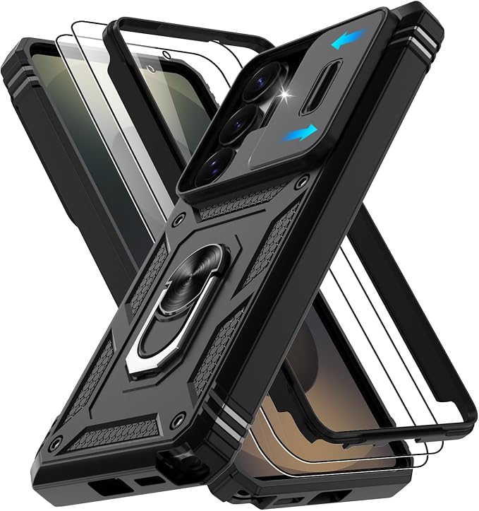 Gritup for Samsung Galaxy S26 Ultra Case: 2*Screen Protector | Slide Camera Cover | Build in 360° Rotating Ring Kickstand | Military Grade Protective Cover for Samsung S 26 Ultra, Black by Gritup