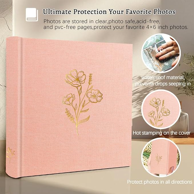 Holoary Photo Album 4x6 200 Photos, 200 Pockets 4”x6” Picture Album, Linen Fabric Cover Big Picture Book for Photos with Writing Area, 4x6 Photo Albums for Family Weddings Travel Memories(Pink) - Image 3