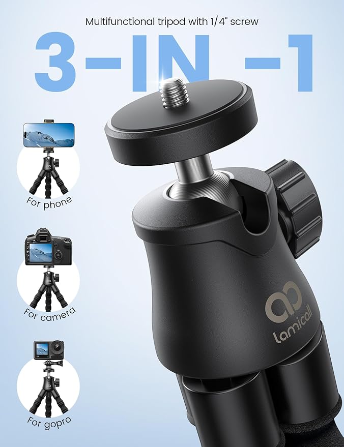 Lamicall Tripod for iPhone with Wireless Remote for iPhone Gopro Camera | Ultra-Stable, Mini Flexible Phone Stand for Recording with 1/4'' Screw, Cold Shoe for Pocket 3/4 fit Travel Content Creation - Image 2
