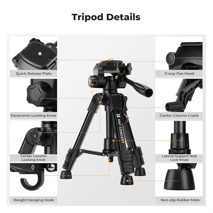 K&F CONCEPT 25" Mini Desk Tripod for Camera Video | Portable Aluminum Tripod for DSLR Cameras Phone, Lightweight Video Tripod for Travel. with Remote Max load 8.8 lbs. S223A0 - Image 4