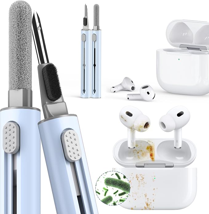 Inesore for AirPod Cleaning Kit, for Phone Earbuds Electronics (Blue) | Metal Tip, High-Density Soft Brush, Flocked Sponge Tip, 3 in 1 Design, Compact & Lightweight, Easy Operation, Easy to Carry by Inesore