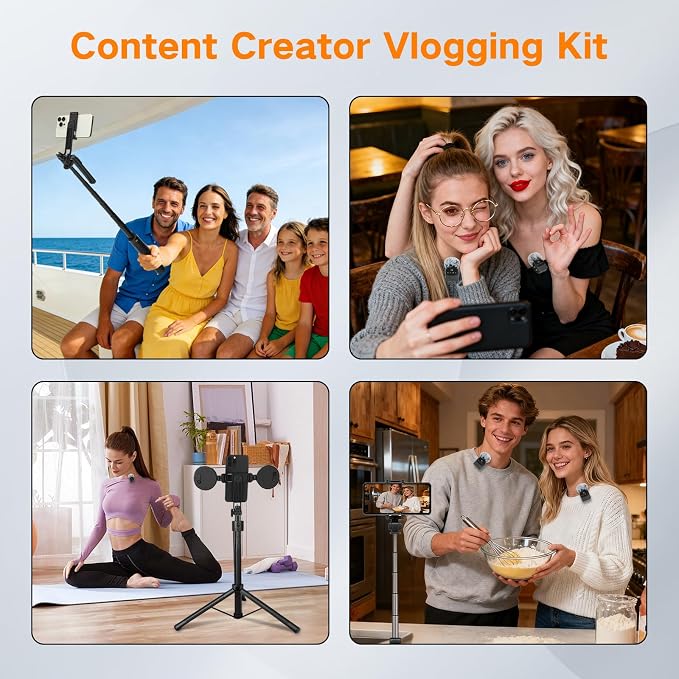 Professional Vlogging Kit for iPhone/Android, 70”Auto Face Tracking Tripod for iPhone with Light, 25H Battery Life Wireless Microphones,Content Creator Kit for TikTok/YouTube Starter - Image 6