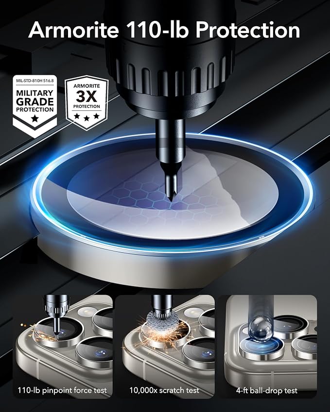 ESR for iPhone 17 Pro Max/17 Pro Camera Lens Protector, 1 Pack, Titanium | Individual Camera Cover, 9H Tempered Glass, Original Camera Clarity, for iPhone 17/16/15/14 Pro Max/Pro - Image 4