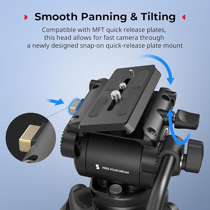 SMALLRIG 73''/185cm Carbon Fiber Heavy Duty Video Tripod, Max Load 10kg (22lbs), Fluid Head with +85° to -78 Tilt Range, Compact Camera Tripod Weight 2.7kg(6lbs), Folded Height 87cm, AD-14 - Image 6