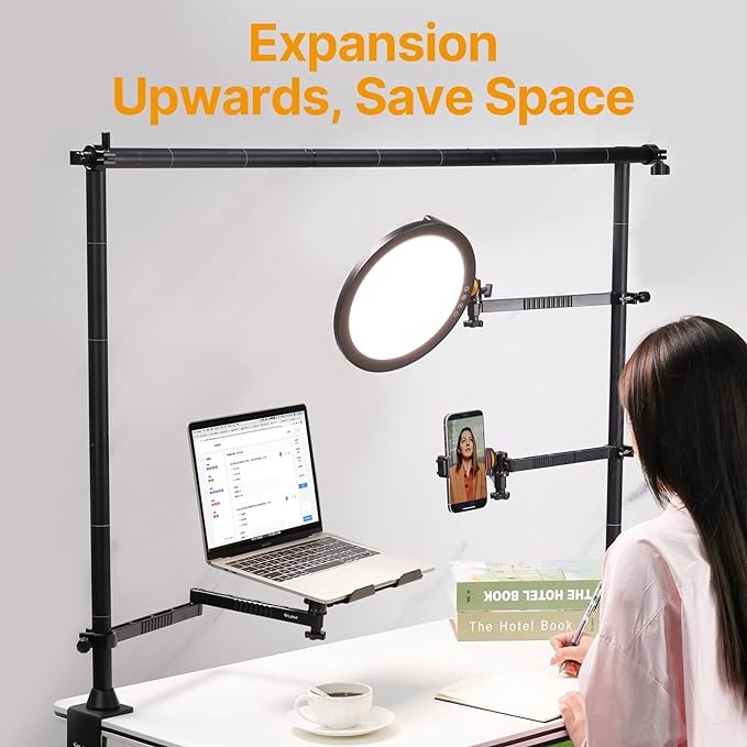 JUSMO LS15 Pro Camera Desk Mount, Aluminum Overhead Camera Mount Rig | DIY Length Height, 22lb Load, Aluminum, Multi-Device Expandable for DSLR Phone Light Microphone Streaming Studio Video - Image 3