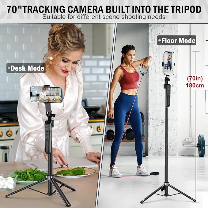 Auto Face Tracking Tripod 360 Rotation with Stand,Android and iPhone Tripod Holder with Remote and Gesture Control, No App,Built-in Tracking Camera Selfie Stick for Vlog Video Recording Tiktok - Image 2