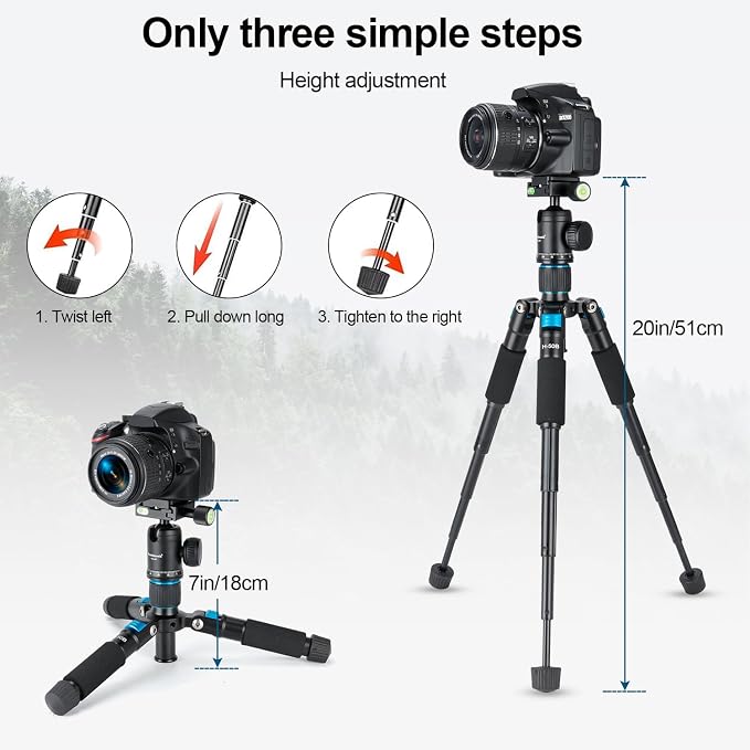 Koolehaoda Mini Tabletop Tripod with 360° Ball Head - 20" Aluminum, Blue | Portable Desktop Tripod Stand for DSLR Camera, Video Camcorder, Phone Lightweight Travel Photography Load up to 11lbs - Image 5