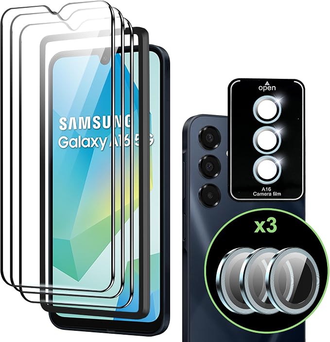 for Samsumg Galaxy A16 5G/4G Screen Protector Ultra HD Tempered Glass flim,9H Hardness Anti-Scratch,Tempered film and lens film with positioning (3+3PACK) by Suttkue