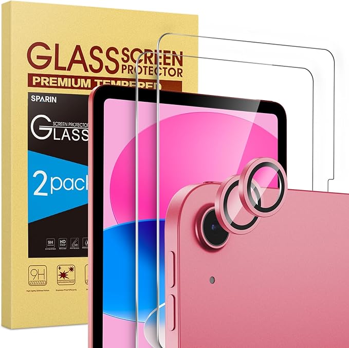SPARIN 2+2 Pack Screen Protector for iPad (A16) 11th/10th Gen (11”/10.9”) | Tempered Glass + Camera Lens Protector Full Protection, Case Friendly, Anti Scratch, Apple Pencil Compatible-Pink by SPARIN