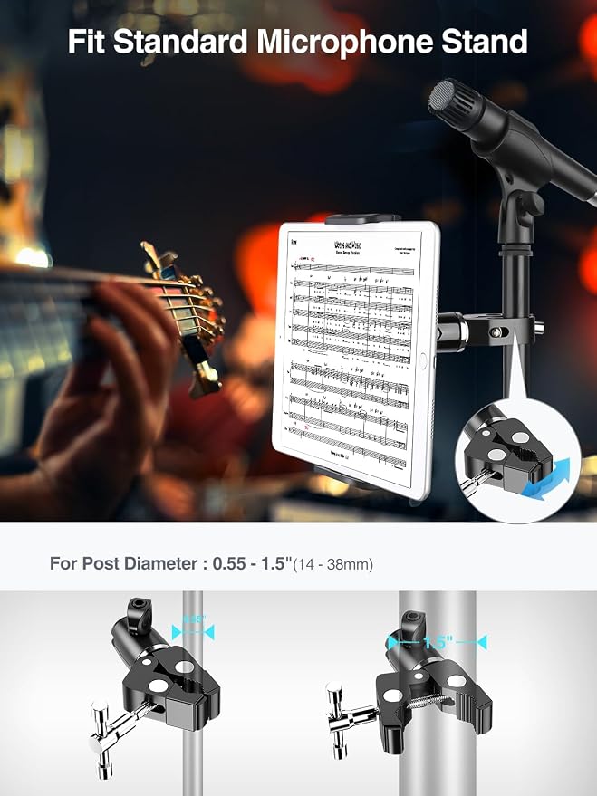 elitehood Metal iPad Holder for Mic Stand, Adjustable Tablet Holder for Mic | Aluminum iPad Mic Stand Holder for Microphone Music Stand, 360° Adjustable iPad Mount for 4.7-13" Tablets and Cell Phones - Image 5