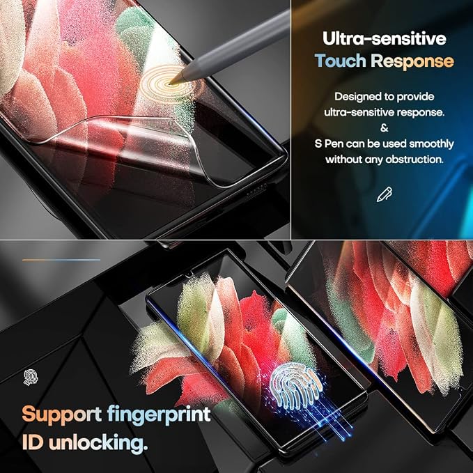 TAURI [Designed for Samsung Galaxy S21 Ultra 5G, 2 Pack Flexible TPU Screen Protector + Camera Lens Protector, Support Fingerprint Unlock, Easy Installation, Bubble Free] - Image 3