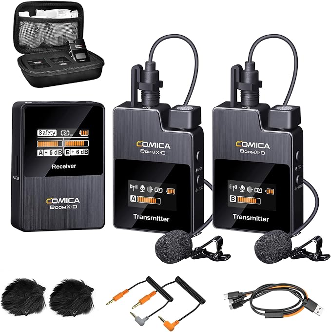 COMICA BoomX-D2 Wireless Lavalier Microphone for Camera iPhone & Android | 656ft Stable Range, Noise Cancelling, Dual Lapel Mic System with 2 Transmitters, Ideal for Vlog, YouTube, Content Creators by COMICA