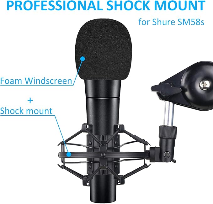 SUNMON SM58S Microphone Shock Mount Holder with Foam Windscreen for Absorbe Vibration and Noise, Pop Filter Suitable for SM58S, SM58 Dynamic Mic - Image 2