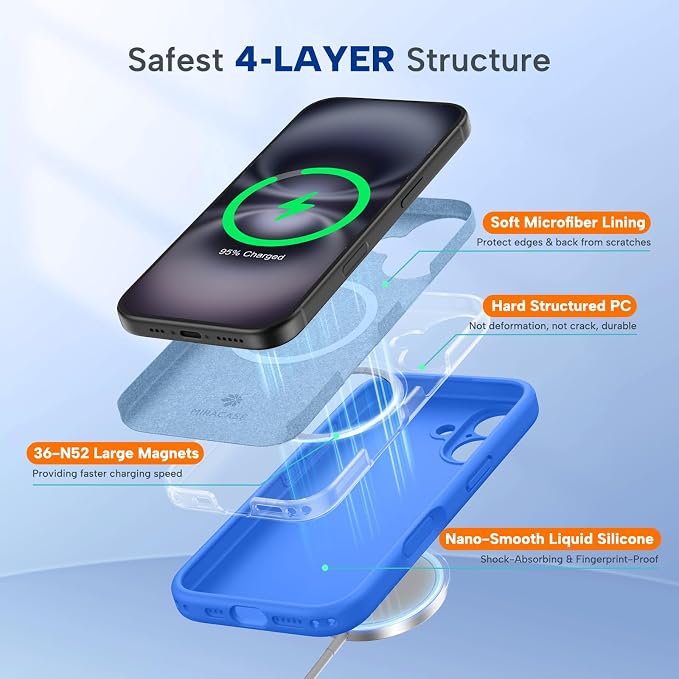 Miracase Silicone & Magnetic for iPhone 16 Case, Mediterranean Blue | Compatible with MagSafe, Anti-Scratch Microfiber Lining, Liquid Silicone Case Shockproof Drop Protection Phone Case for 16 - Image 5