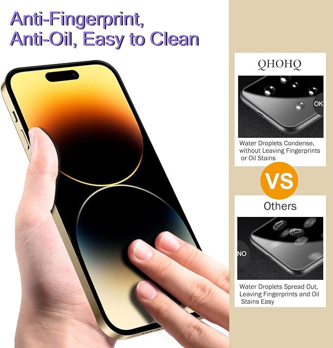 QHOHQ 3 Pack Screen Protector for iPhone 14 Pro 6.1 Inch with 3 Pack Tempered Glass Camera Lens Protector, Ultra HD, 9H Hardness, Scratch Resistant, Case Friendly - Image 5