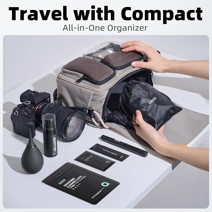 llano Camera Cleaning Kit, 25-in-1 DSLR Mirrorless Camera Lens Cleaner Kit | with Air Blower, Lens Cleaning Pen, 60ml Lens Cleaner Spray, Microfiber Cloths, Swabs, Wet Wipes, Storage Bag for Camera - Image 7