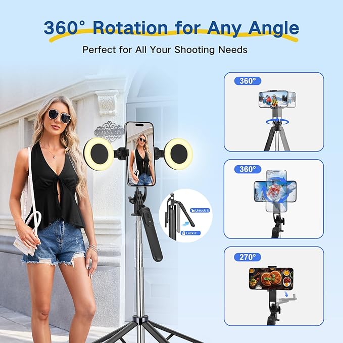Content Creator Vlogging Kit,180CM Metal Selfie Stick Tripod with Light and Wireless Microphones,Vlogging Kit for iPhone/Android,Phone Tripod for Tiktok &YouTube Starter Kit - Image 5