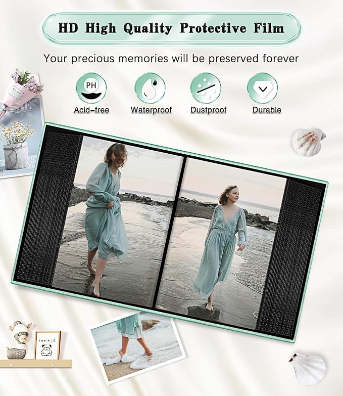 Ejblfe Photo Album 4x6,Linen Cover Slide-in Photo Album Book Can Holds 100 4x6 Photos with 50 Black Sheets for Family,Wedding,Baby and Holiday Pictures (Turquoise) - Image 4