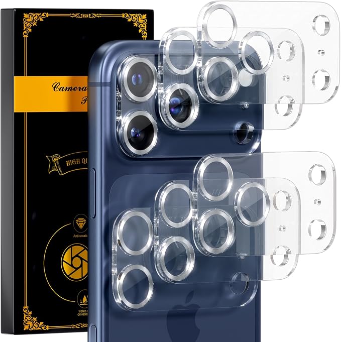 for 6 Pack iPhone 17 Pro Max Camera Lens Protectors, CD Silver | [Drop Protection] [Case Friendly] [Easy Installation] 9H Tempered Glass Camera Screen Protector Cover Accessories 6.9-inch by Beuxece
