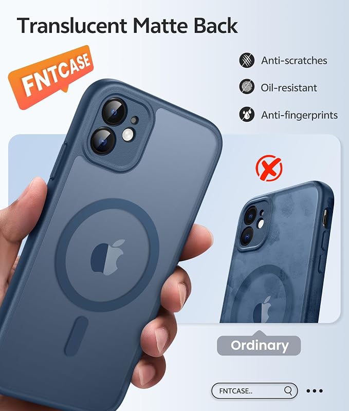 FNTCASE for iPhone 11 Phone Case, Fit for Magsafe, Full Camera Protection | Translucent Matte Back, Strong Magnetic Charging,14FT Military Grade Drop-proof, Anti Slip, Blue - Image 5