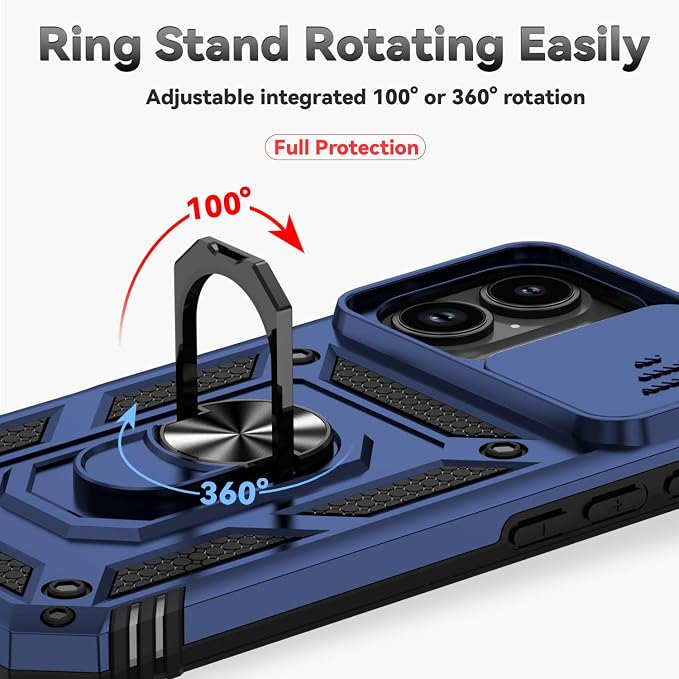 SunStory Compatible with iPhone 17 Case with HD Screen Protector & Slide Camera Cover & Rotated Ring Kickstand, [Military-Grade] iPhone Case for iPhone 17,Blue - Image 4